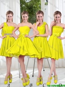 2016 Summer Simple One Shoulder Bridesmaid Dresses in Yellow Green