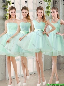 2016 Spring A Line Ruching Bridesmaid Dresses with Belt in Apple Green