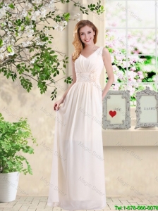 Beautiful V Neck Lace Up Bridesmaid Dresses with Hand Made Flowers