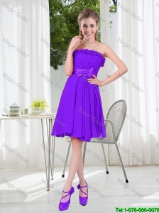 2016 Fall Popular A Line Strapless Bridesmaid Dress with Bowknot