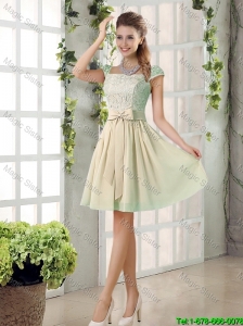 2016 Spring A Line Square Bridesmaid Dresses with Bowknot