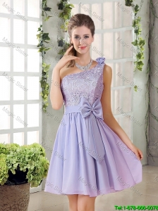 Custom Made A Line One Shoulder Lace and Bowknot Bridesmaid Dresses