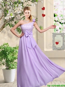 Fashionable One Shoulder Bridesmaid Dresses with Hand Made Flowers