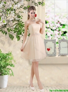 Perfect Short Strapless Champagne Prom Dresses with Belt