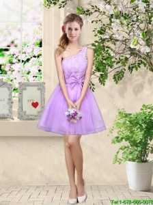 Popular A Line One Shoulder Laced Prom Dresses in Lavender