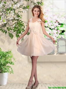Suitable V Neck Appliques Prom Dresses in Champagne
