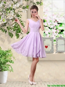 Popular V Neck Lavender Prom Dresses with Beading