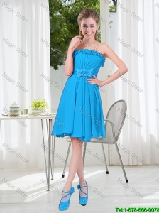 A Line Strapless Prom Dresses with Bowknot in Blue