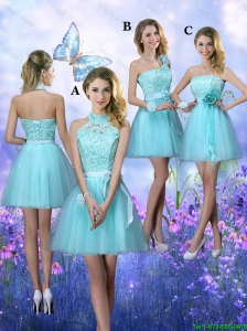 Beautiful A Line Aqua Blue Prom Dresses with Appliques