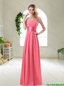 Cheap Watermelon Red Prom Dresses with One Shoulder