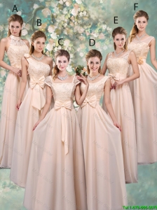 Luxurious Champagne Prom Dresses with Lace and Bowknot