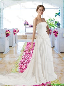 2016 Best Strapless Ruched Beach Bridal Dresses with Appliques