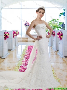 Beautiful 2016 Mermaid Laced Wedding Dresses with Watteau Train
