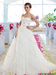 Cheap Sweetheart Wedding Dresses with Appliques and Bowknot