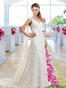 Classical One Shoulder Bridal Gowns with Lace and Beading