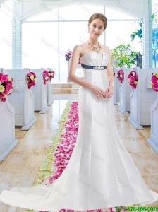 Discount Column Bridal Gowns with Belt and Appliques