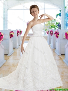 Elegant A Line Strapless Wedding Gowns with Appliques