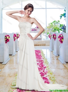 Elegant Strapless Appliques Wedding Dresses with Court Train