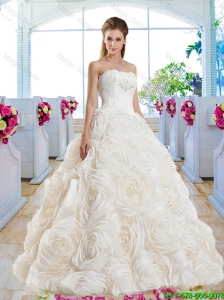 Gorgeous A Line Strapless Brush Train Bridal Dresses with Lace
