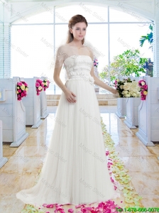 Latest Empire Appliques Bridal Gowns with Brush Train