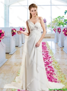 Latest Empire Beaded Wedding Dresses with One Shoulder