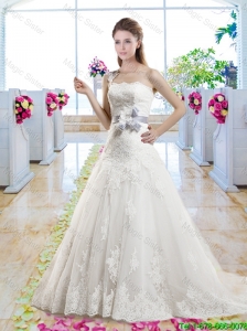 Popular One Shoulder Laced Bridal Gowns with Bowknot