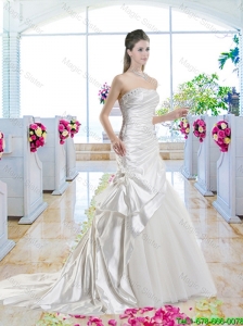 Romantic Mermaid One Shoulder Bridal Gowns with Court Train