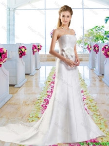 Simple Hand Made Flowers Wedding Dresses with Column