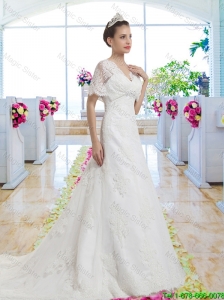 Best Selling V Neck Bridal Gowns with Short Sleeves for 2016