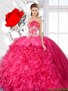 2016 Spring Exquisite Ball Gown Beaded Quinceanera Dresses in Hot Pink
