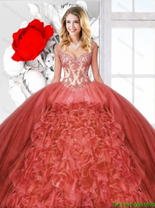2016 Summer Beautiful Ruffles Rust Red Quinceanera Dresses with Straps