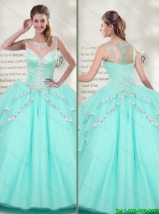 Best Selling Scoop 2016 Spring Mint Quinceanera Dresses with Beadedwith