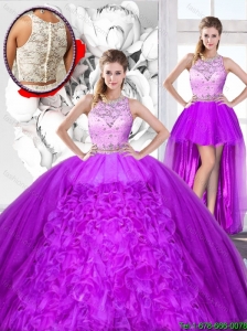 Perfect Beaded and Ruffles Detachable Quinceanera  Dresses with Scoop