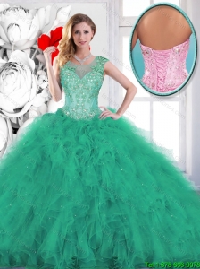 Fashionable Beading and Appliques Quinceanera Gowns in Turquoise