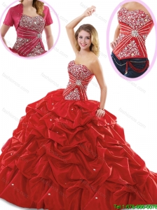 2016 Pretty Ball Gown Red Sweet 16 Dresses with Pick Ups