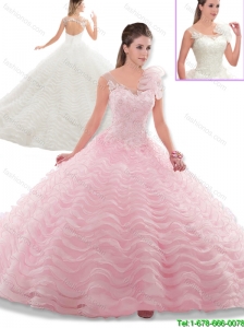 Beautiful Appliques Open Back Quinceanera Dresses with Ruffled Layers