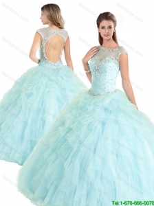 Beautiful Cap Sleeves Beading Quinceanera Gowns with Open Back