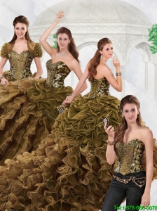 Gorgeous Olive Green Sweetheart Quinceanera Gowns with Court Train
