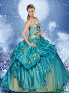Perfect Beading Teal Quinceanera Dresses with Pick Ups