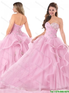 Pretty Sweetheart Pink Quinceanera Dresses with Beading