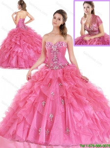 Simple Beading and Ruffles Quinceanera Gowns in Hot Pink 223.46