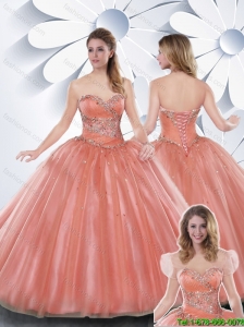 Popular Ball Gown Watermelon Quinceanera Gowns with Beading