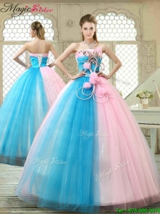Fashionable Hand Made Flowers Quinceanera Gowns with Strapless