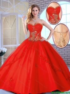 2016 Fall Cheap Appliques Sweetheart Quinceanera Gowns in Red