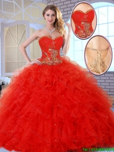 Beautiful Red Quinceanera Dresses with Appliques and Ruffles