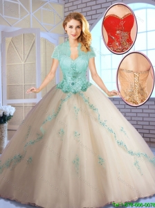 Summer Perfect Champagne Sweet 16 Dresses with Appliques
