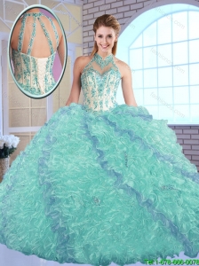 2016 Elegant High Neck Quinceanera Dresses with Appliques and Ruffles
