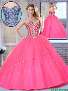 2016 Latest Beading Sweetheart Quinceanera Dresses in Hot Pink