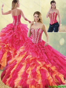 2016 Spring Gorgeous Multi Color Detachable Quinceanera Dresses with Beading and Ruffles