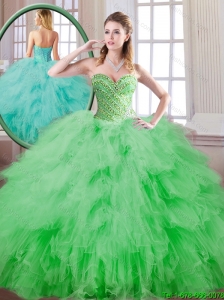 Fall Beautiful Spring Green Sweet 16 Dresses with Beading for 2016